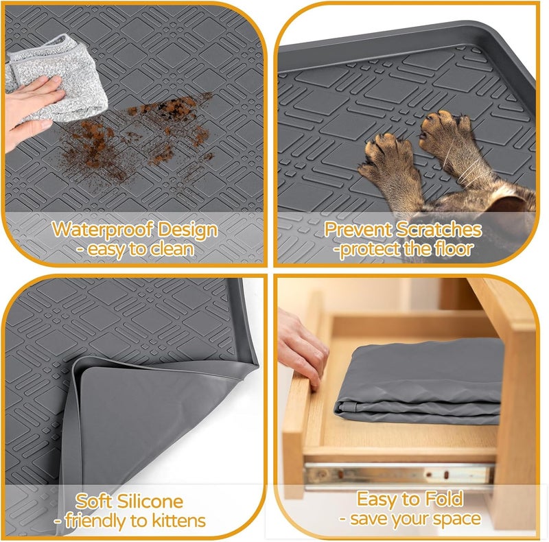 Lanstics Cat Food Mat, 42" x 29" Large Silicone Mat Cat Feeding Mat with Raised Edge Non-Slip Pet Feeding Mat for Food and Water Bowl, Easy to Clean, Floor Protection (Dark Gray) - Image 3